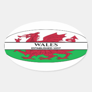 Wales Established 1057 Welsh Dragon Flag Oval Sticker