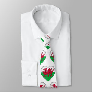 Wales Flag Colours Heart Pattern Neck Tie