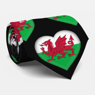Wales Flag Colours Heart Pattern Neck Tie