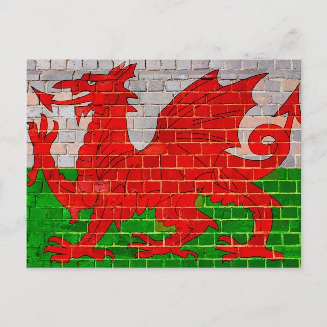Wales flag on a brick wall postcard (Front)