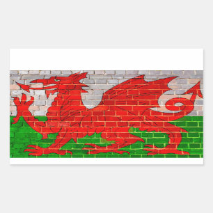 Wales flag on a brick wall rectangular sticker