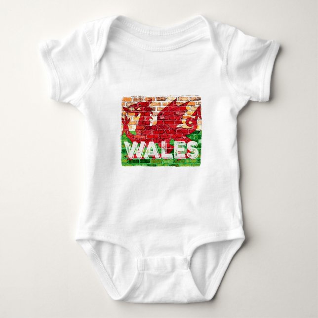 Wales Flag on Brick Baby Bodysuit (Front)