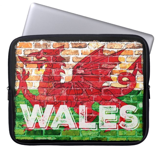 Wales Flag on Brick Laptop Sleeve (Front)