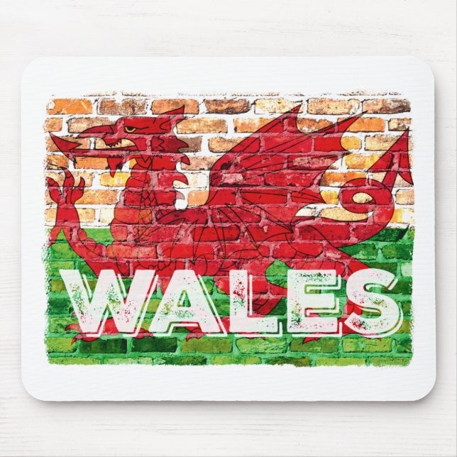 Wales Flag on Brick Mouse Mat (Front)
