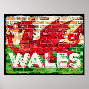 Wales Flag on Brick Poster