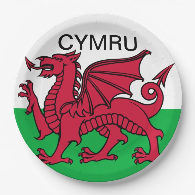 Wales Flag Red dragon Cymru Welsh Party Paper Plate (Front)