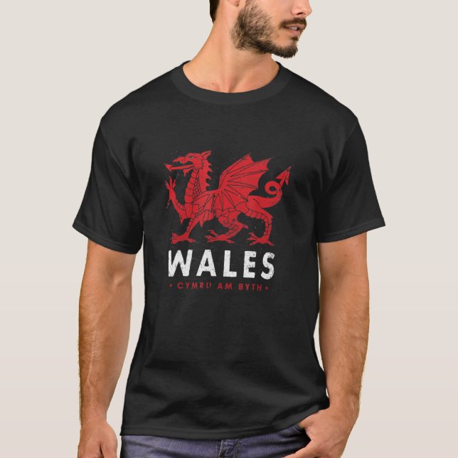 Wales Flag Welsh Dragon Baner Cymru Am Byth Welshm T-Shirt (Front)