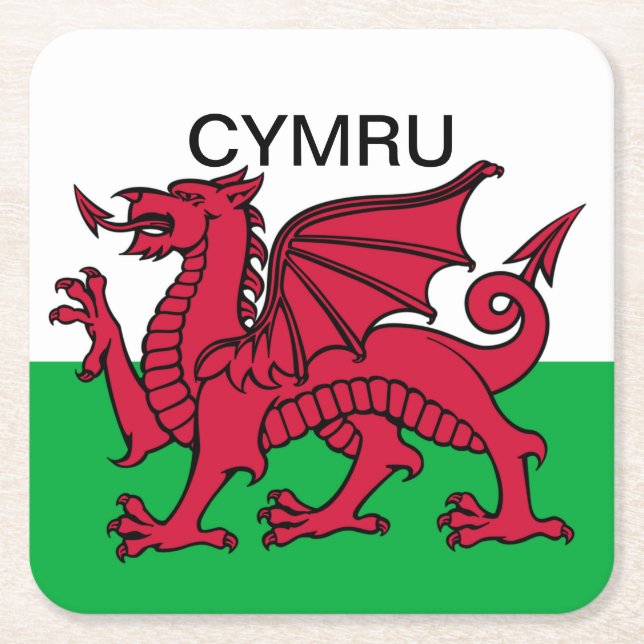Wales Flag World Cup 2022 Red dragon Cymru Square Paper Coaster (Front)