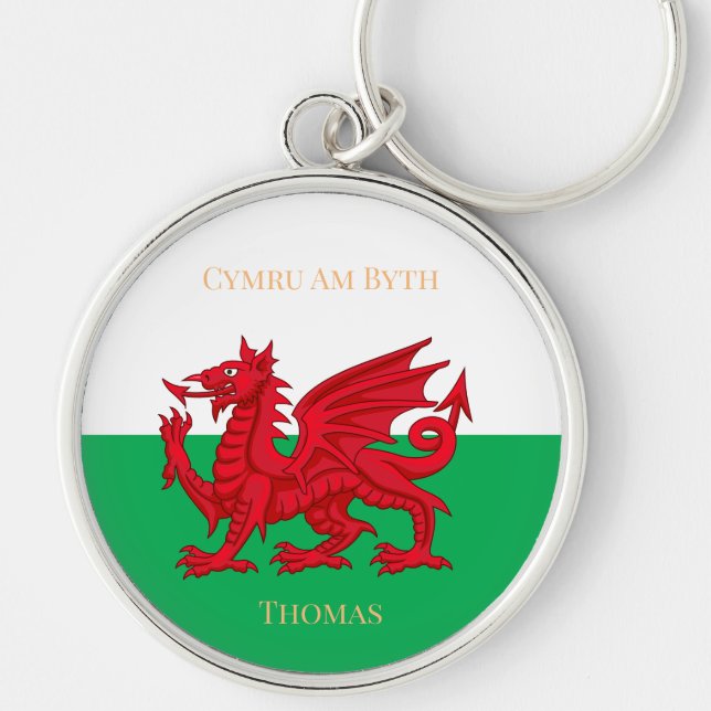 Wales For Ever Welsh Dragon Monogram Name Key Ring (Front)