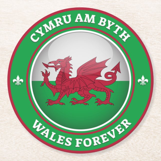 Wales Forever Round Paper Coaster (Front)