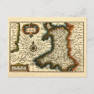 Wales - Historic 17th Century Map of Wales Postcard