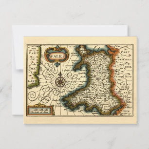 Wales - Historic Old Antiquarian British Atlas Map Invitation