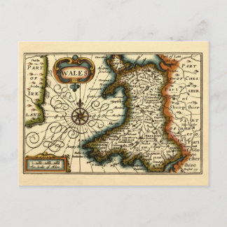 Wales - Historic Old Antiquarian British Atlas Map Postcard