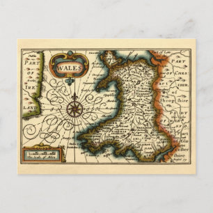 Wales - Historic Old Antiquarian British Atlas Map Postcard