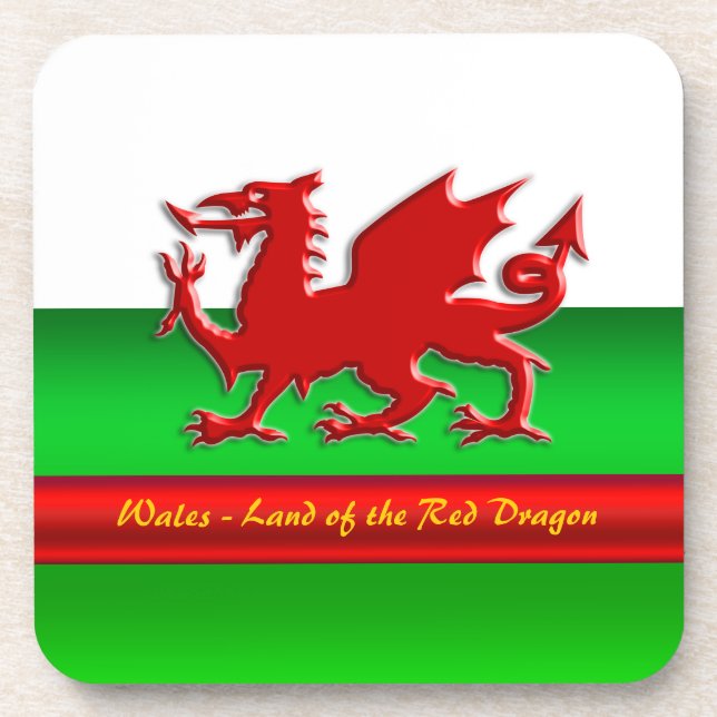 Wales - Home of the Red Dragon, metallic-effect Coaster (Front)