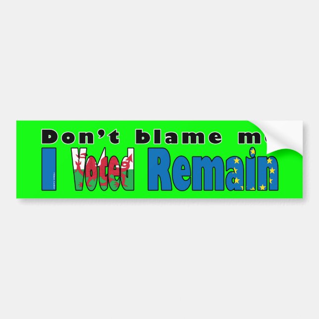 Wales "I Voted remain" EU referendum Bumper Sticker (Front)