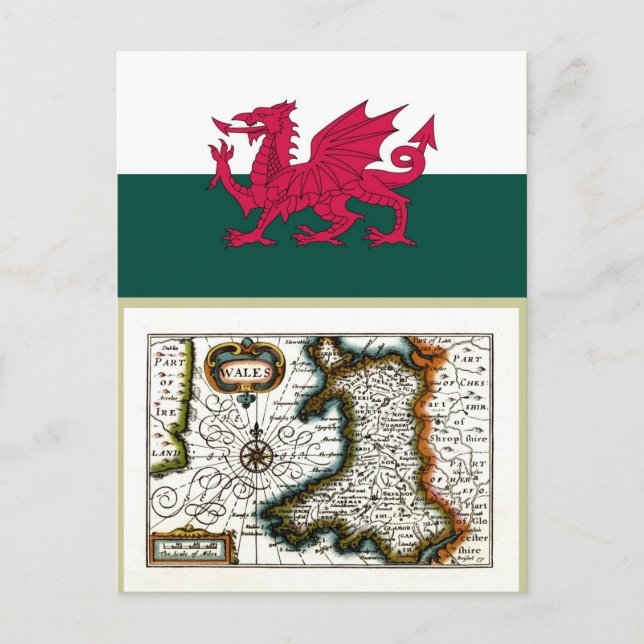 Wales Map and/or Flag Postcard (Front)