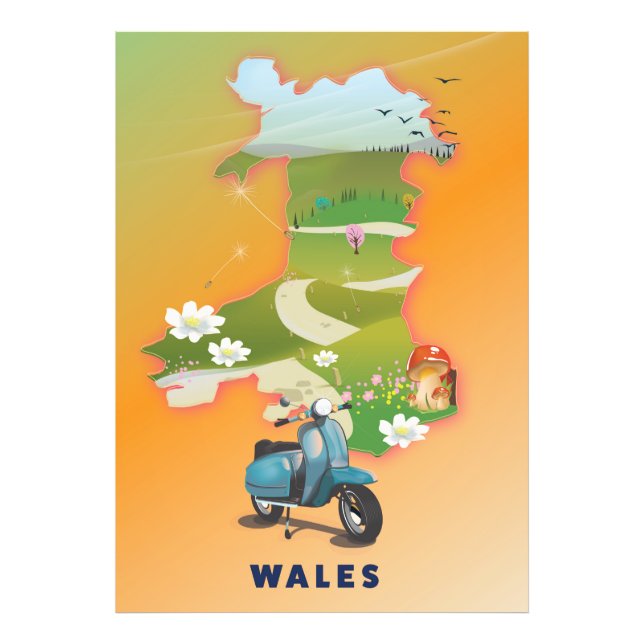 Wales map vintage travel poster (Front)