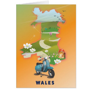 Wales map vintage travel poster
