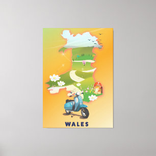 Wales map vintage travel poster canvas print
