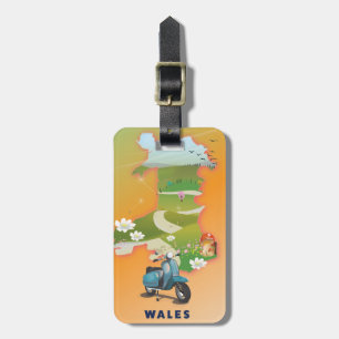 Wales map vintage travel poster luggage tag