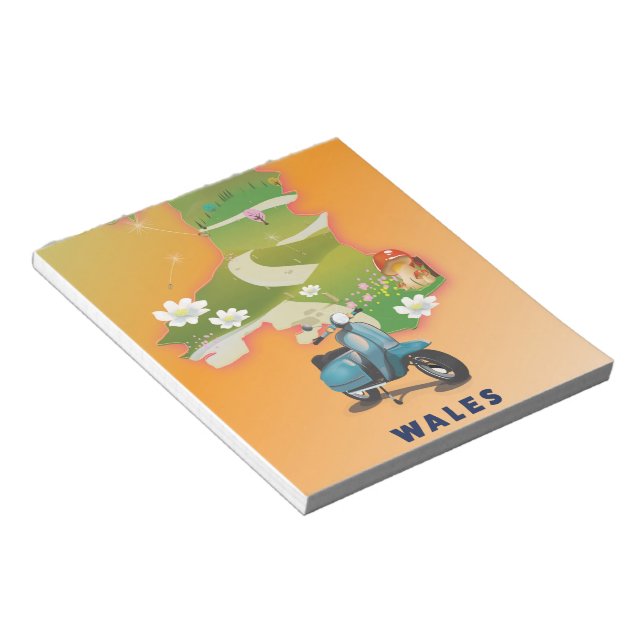 Wales map vintage travel poster notepad (Angled)