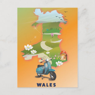 Wales map vintage travel poster postcard