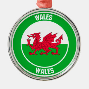 Wales Round Emblem Metal Tree Decoration