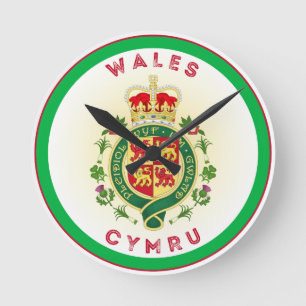 Wales Royal Badge Circle Shape  Round Clock