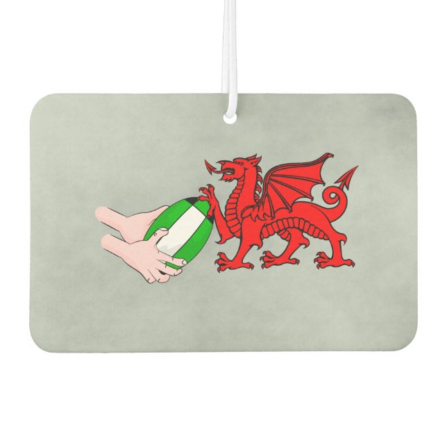 Wales Rugby Team  Dragon With Rugby Ball Car Air Freshener (Front)