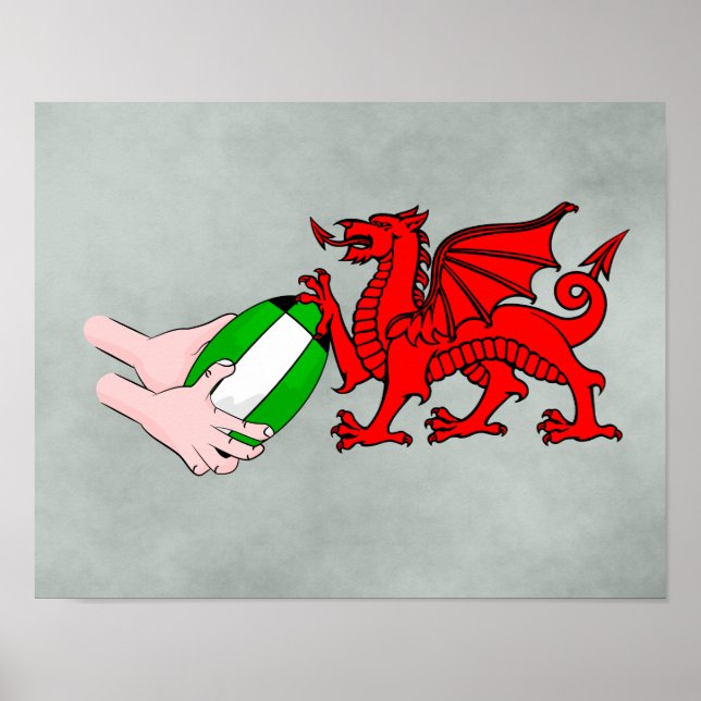 Wales Rugby Team  Dragon With Rugby Ball Poster (Front)