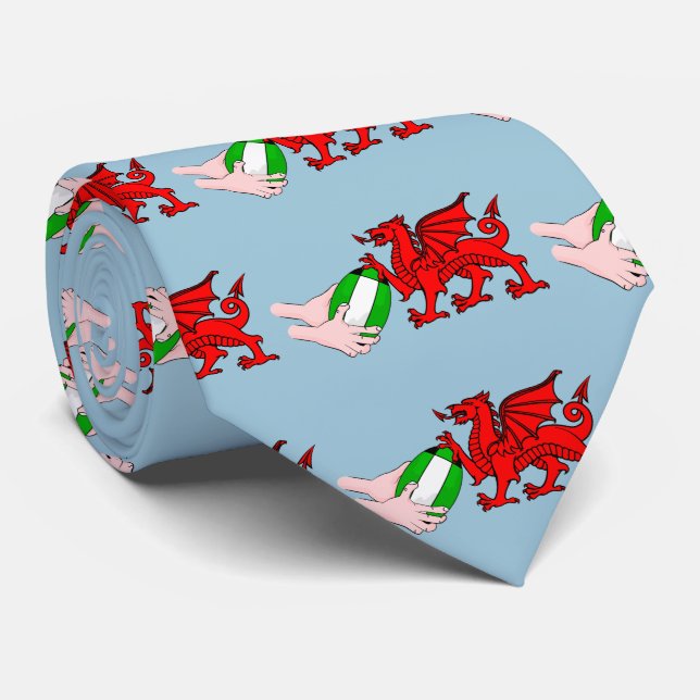 Wales Rugby Team  Dragon With Rugby Ball Tie (Rolled)