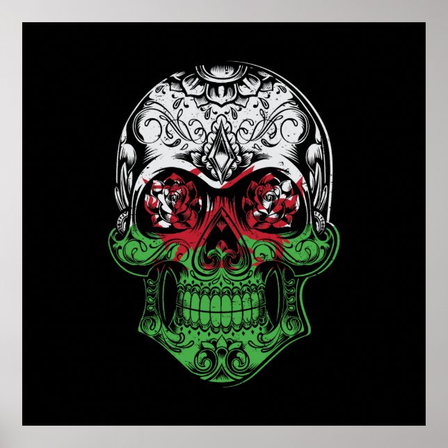 Wales Skull And Roses Flag Poster (Front)