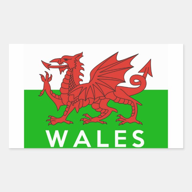 wales united kingdom country flag text name welsh rectangular sticker (Front)