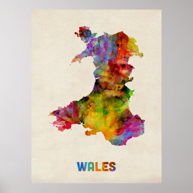 Wales Watercolor Map Poster (Front)