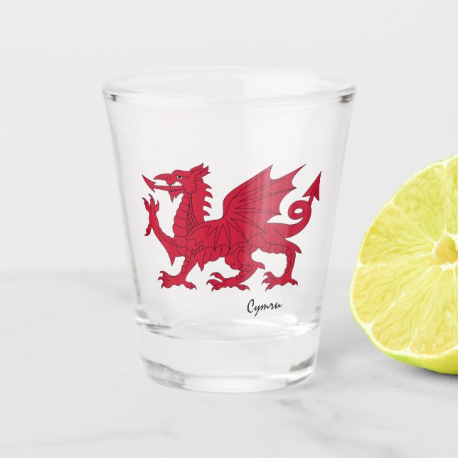 Wales & Welsh coat of arms, flag /Cymru party Shot Glass (Front)