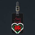 Wales/Welsh Dragon Flag-inspired Personnalised Luggage Tag<br><div class="desc">Hearts with flag-inspired colour themes.</div>