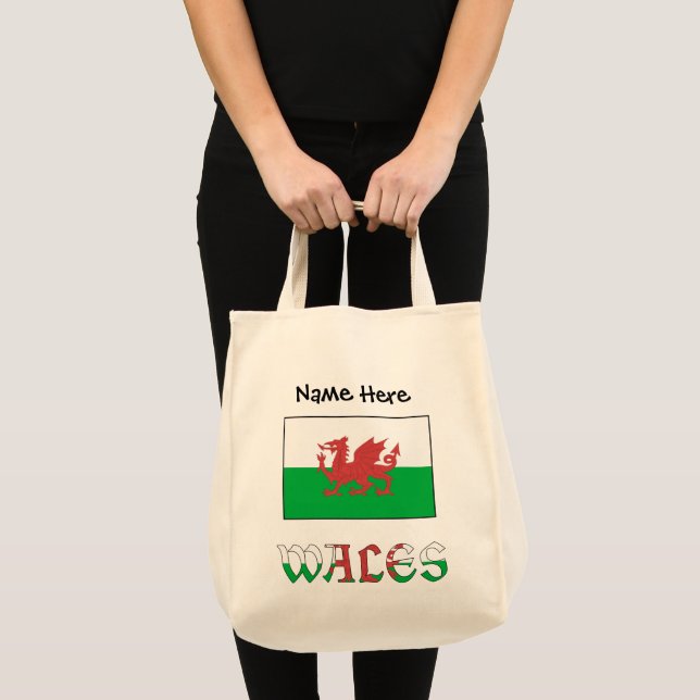 Wales Welsh Flag Black Personalisation  Tote Bag (Front (Product))