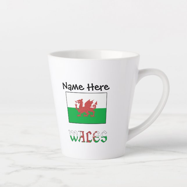 Wales Welsh Flag Personalised Name  Latte Mug (Right)