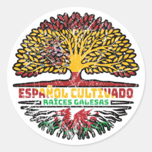 Wales Welsh Spain Spanish Tree Roots Flag Classic Round Sticker