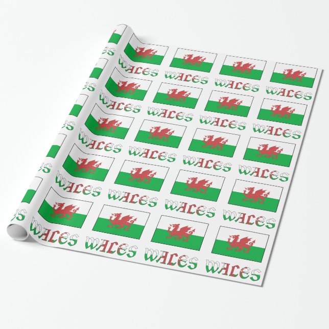 Wales with Welsh Flag Gift Wrapping Paper (Unrolled)