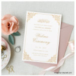 Walima White Gold Islamic Muslim Wedding Invitation<br><div class="desc">Walima White Islamic Muslim Wedding Invitation. This card has a vintage gold border frame with traditional script fonts. Personalise the names of the bride and groom,  date and venue to make the invitation unique to you. HerLineForDesign by Ayesha A. Hussain.</div>