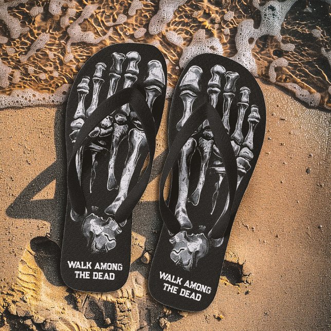 Walk Among the Dead Skeleton Bones Gothic Flip Flops (Creator Uploaded)