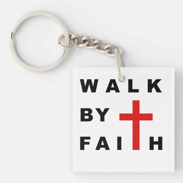 Walk by Faith Christian Cross Bible Quote Key Ring (Front)