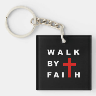 Walk by Faith Christian Cross Bible Quote Key Ring