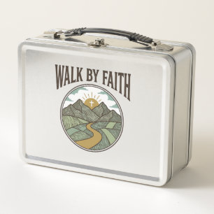 Walk By Faith Christian Mountain Path Vector Metal Lunch Box