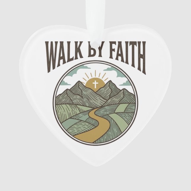 Walk By Faith Christian Mountain Path Vector Ornament (Front)
