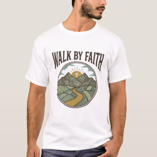 Walk By Faith Christian Mountain Path Vector T-Shirt