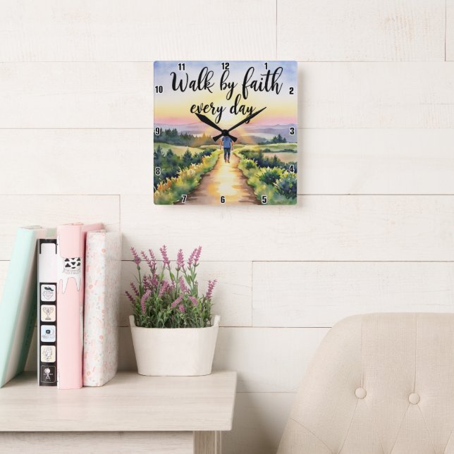 Walk by faith every day square wall clock (Reading Room)