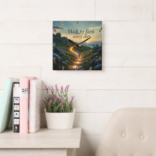 Walk by faith every day square wall clock